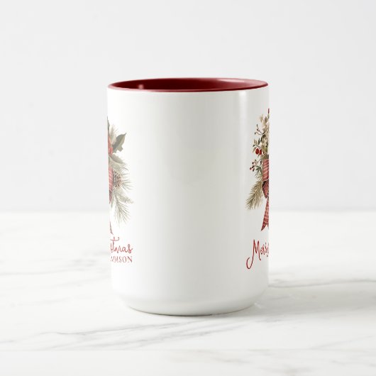 Merry Christmas Elegant Floral Personalized Name Tasse (Zentrum)