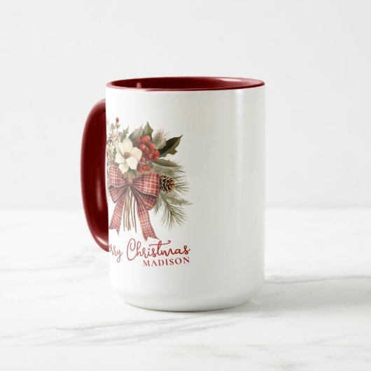 Merry Christmas Elegant Floral Personalized Name Tasse (Vorderseite Links)