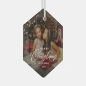 Merry Christmas Elegant Script Family Photo Ornament Aus Glas (Vorderseite Rechts)