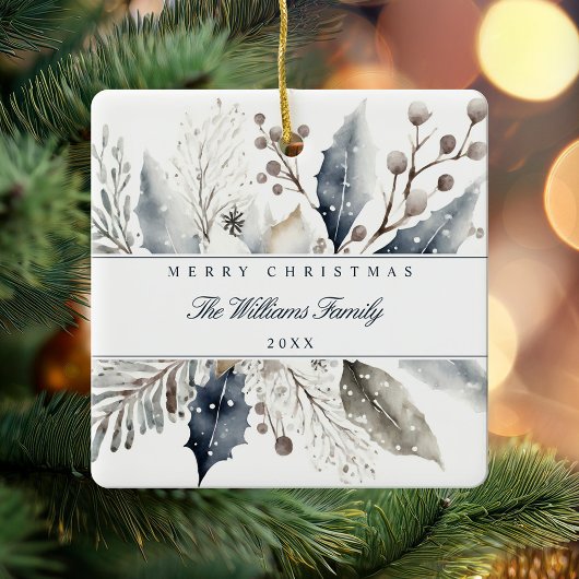 Merry Christmas Elegant Winter Watercolor Floral Keramikornament