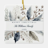 Merry Christmas Elegant Winter Watercolor Floral Keramikornament (Vorderseite)