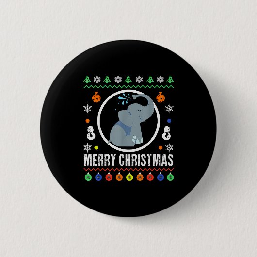 Merry Christmas Elephant Ugly Sweater Xmas Knit Button (Vorderseite)
