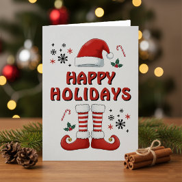 Merry Christmas Elf Boots Santa Claus Hat White Feiertagskarte