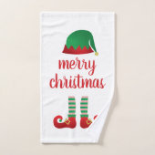 Merry Christmas Elf Hat Pattern Green Red Badhandtuch Set (Handtuch)