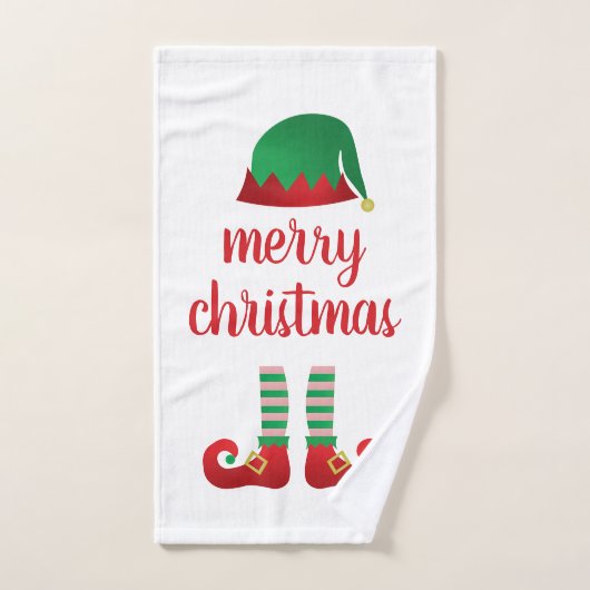 Merry Christmas Elf Hat Pattern Green Red Badhandtuch Set (Handtuch)