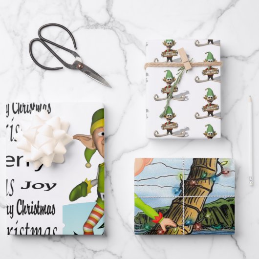 Merry Christmas Elf Santa Golfing Beach Snowman Geschenkpapier Set (Vorderseite)