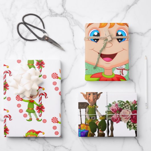 Merry Christmas Elf Santa Wrapping Paper Sheets Geschenkpapier Set (Vorderseite)
