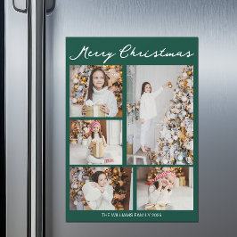 Merry Christmas Emerald Green Photo Magnet Card