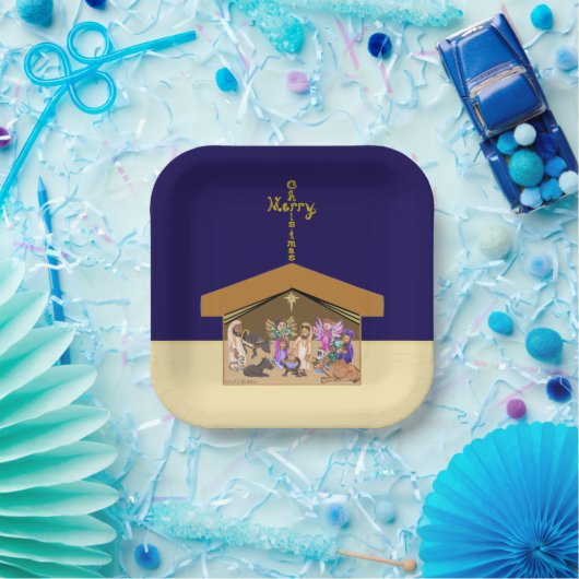 Merry Christmas Fabric Font Cross Over Nativity Pappteller (Party)