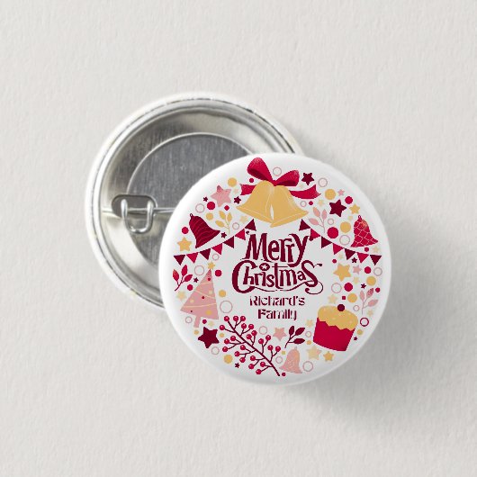 Merry Christmas Family Button Festive Holiday pin (Vorne & Hinten)