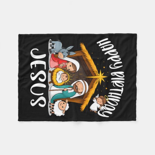 Merry Christmas Family Kid Nativity Happy Birthday Fleecedecke (Vorderseite (Horizontal))