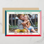 MERRY CHRISTMAS family photo bold color border Folien Feiertagskarte<br><div class="desc">by kat massard >>> WWW.SIMPLYSWEETPAPERIE.COM <<<
A simple card design featuring a simple border in shiny foil. Maximum area to display your beautiful family too with full frame horizontal photo</div>