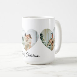 Merry Christmas Family Photo Collage Heart Mug Kaffeetasse
