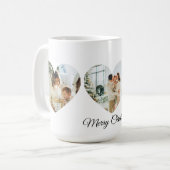 Merry Christmas Family Photo Collage Heart Mug Kaffeetasse (Vorderseite Links)