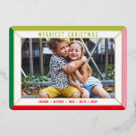 MERRY CHRISTMAS family photo color block border Folien Feiertagskarte<br><div class="desc">by kat massard >>> WWW.SIMPLYSWEETPAPERIE.COM <<<
A simple card design featuring a simple border in shiny foil. Maximum area to display your beautiful family too with full frame horizontal photo</div>
