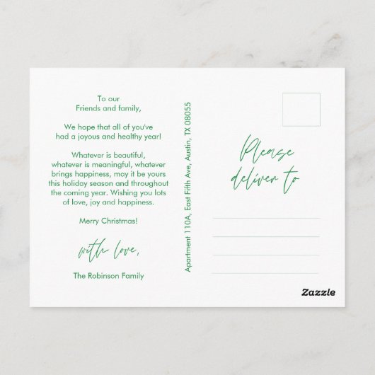 Merry Christmas Family Photo, Modern Minimal Postkarte (Rückseite)