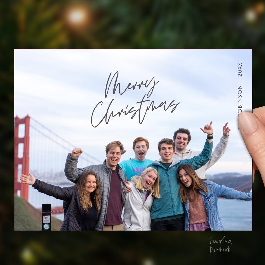 Merry Christmas Family Photo, Modern Minimal Postkarte
