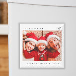 Merry Christmas family photo modern minimalist Magnet<br><div class="desc">Simple minimal typography Merry Christmas keepsake festive magnet with custom photo,  family name,  and year.</div>