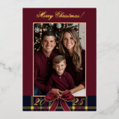 Merry Christmas family Photo Plaid Christmas Card Folieneinladung (Vorderseite)