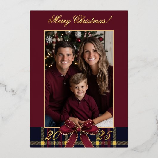 Merry Christmas family Photo Plaid Christmas Card Folieneinladung (Vorderseite)