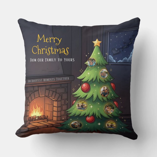 Merry Christmas Family Tree Photo Throw Pillow Kissen (Vorderseite)