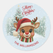 Merry Christmas Faux Crochet Reindeer Snow Runder Aufkleber (Vorderseite)