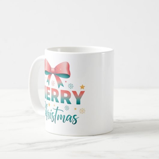Merry Christmas Festive Bow Coffee Mug Kaffeetasse (Vorderseite Links)