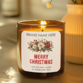 Merry Christmas | Festive Flowers Candle Labels Quadratischer Aufkleber