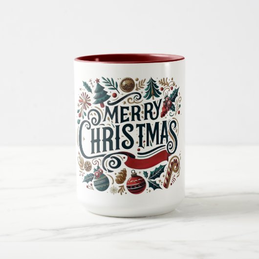 Merry Christmas Festive Ornamental Family Tasse (Zentrum)