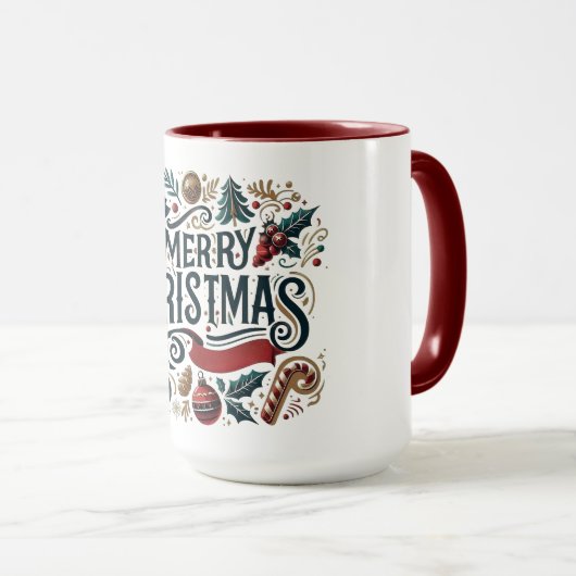 Merry Christmas Festive Ornamental Family Tasse (VorderseiteRechts)