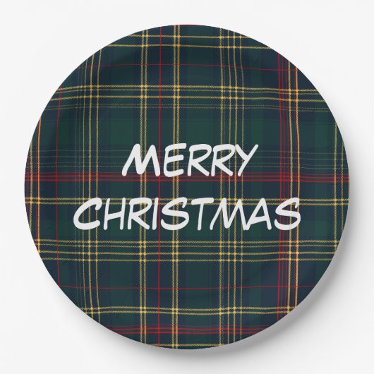 Merry Christmas Festive Plaid Paper Plates Pappteller (Vorderseite)