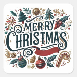 Merry Christmas Festive Quadratischer Aufkleber