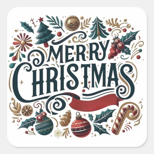 Merry Christmas Festive Quadratischer Aufkleber (Vorderseite)