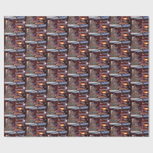 MERRY CHRISTMAS, FIREPLACE GESCHENKPAPIER (Flach)