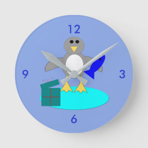 Merry Christmas Fishing Penguin Wall Clock Runde Wanduhr