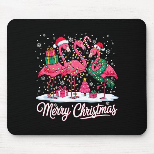 Merry Christmas Flamingo Lights Santa Hat Snow Xma Mousepad (Vorne)