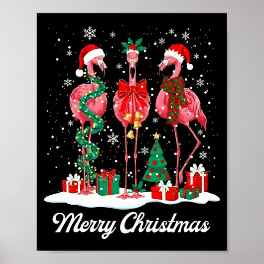 Merry Christmas Flamingo Santa Hat Christmas Light Poster (Vorne)