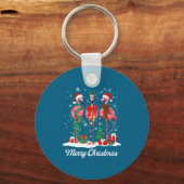 Merry Christmas Flamingo Santa Hat Christmas Light Schlüsselanhänger (Vorderseite)