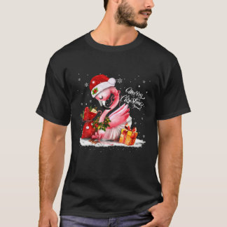 Merry Christmas Flamingo Santa Hat Funny Xmas Gift T-Shirt