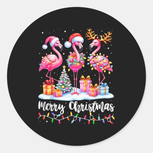 Merry Christmas Flamingo Santa Hat Xmas Pajamas Ho Runder Aufkleber (Vorderseite)