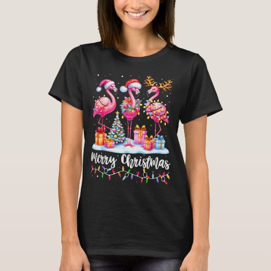 Merry Christmas Flamingo Santa Hat Xmas Pajamas Ho T-Shirt (Vorderseite)