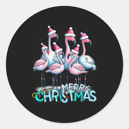 Merry Christmas Flamingo Squad Trocal Style Runder Aufkleber (Vorderseite)