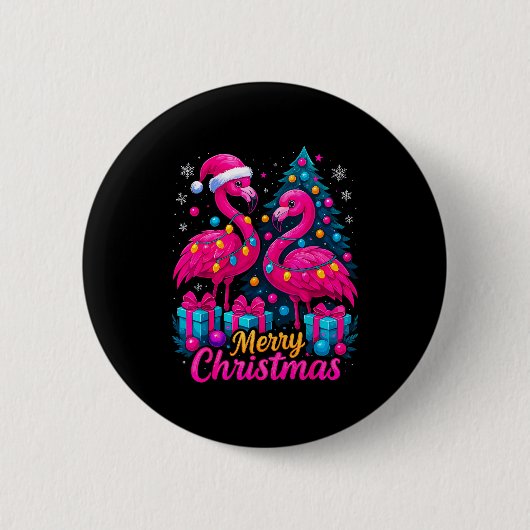 Merry Christmas Flamingo Xmas  Button (Vorderseite)