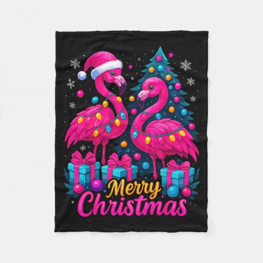 Merry Christmas Flamingo Xmas Fleecedecke (Vorderseite)