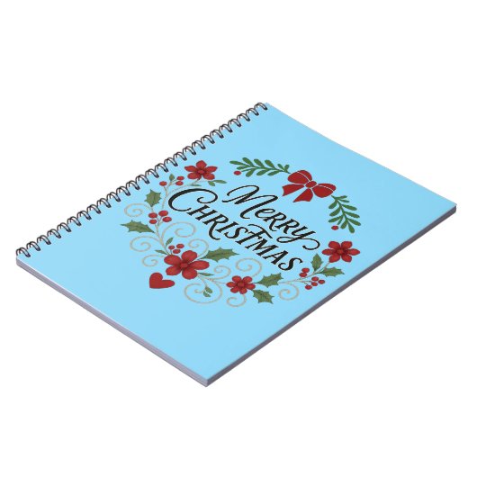 Merry Christmas Floral Wreath Notebook Notizblock (Linke Seite)