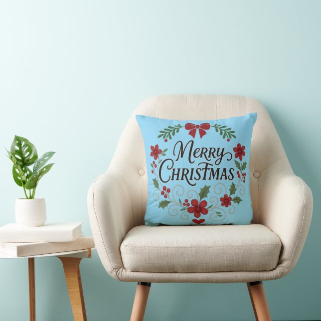 Merry Christmas Floral Wreath Throw Pillow Kissen (Stuhl )