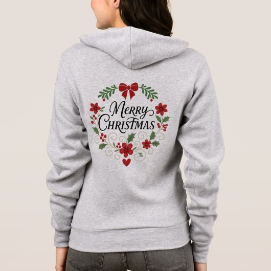 Merry Christmas Floral Wreath Zip-Up Hoodie (Rückseite)