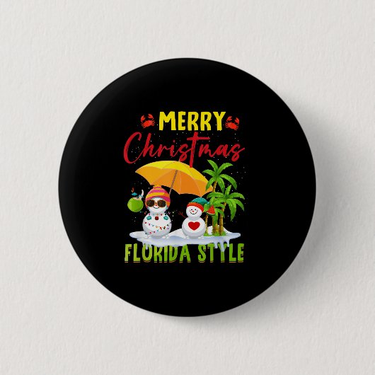 Merry Christmas Florida Style Snowman Summer Vacat Button (Vorderseite)