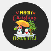 Merry Christmas Florida Style Snowman Summer Vacat Runder Aufkleber (Vorderseite)