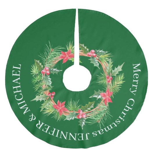 Merry Christmas FLOWER WREath print Polyester Weihnachtsbaumdecke (Vorderseite)